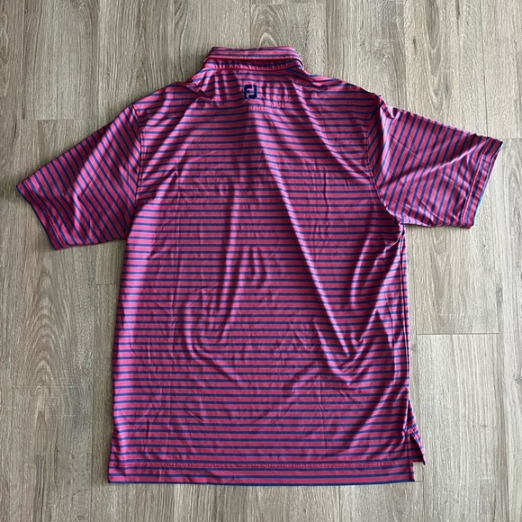 FootJoy Men’s Polo Golf Shirt Pink Blue & White Striped Short Sleeve - Large - Picture 5 of 6